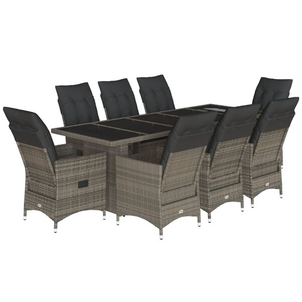 vidaXL Ensemble de bistro de jardin 9 Pièces coussins gris poly rotin