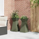 vidaXL Jardinière à pilier 2 Pièces Olive 35 x 35 x 73 cm Acier