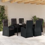 vidaXL Ensemble de Salle à Manger de Jardin 7 Pièces avec Coussins - Rattan Poly Noir