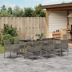 Ensemble de salle à manger de jardin 9 pièces vidaXL avec coussins gris en poly rotin