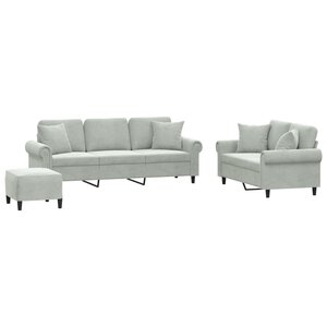 vidaXL Ensemble de canapés 3 Pièces avec coussins gris clair velours