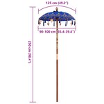 vidaXL Parasol balinais Bleu (90-100) x 260 cm Coton et bois massif