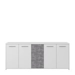Buffet bas 4 portes 3 tiroirs - Blanc et décor gris béton - L 179 x P 42 x H 74,5 cm