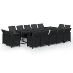 vidaXL Ensemble à dîner de jardin coussins 15 Pièces Résine tressée Noir