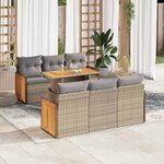 vidaXL Salon de jardin avec coussins 7 Pièces beige résine tressée acacia