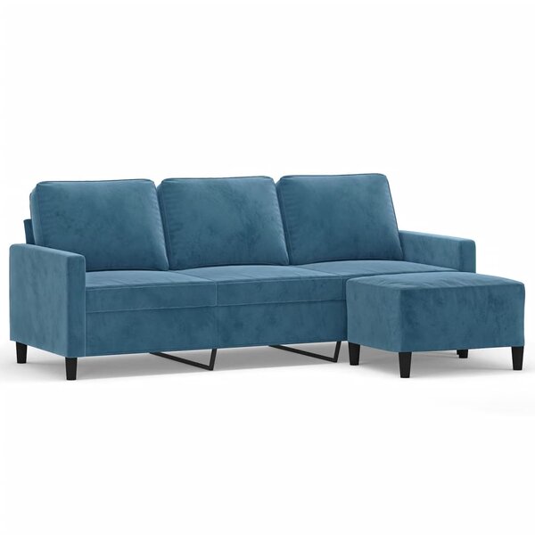 vidaXL Canapé à 3 places avec repose-pieds Bleu 180 cm Velours