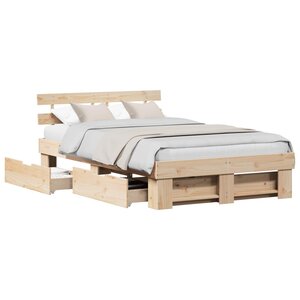 vidaXL Cadre de lit avec tête de lit Marron 135 x 190 cm Pin massif