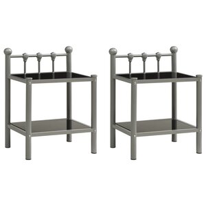 vidaXL Tables de chevet 2 Pièces Gris et noir Métal et verre