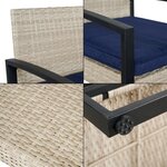 Salon de jardin 5 pièces avec table 2 chaises 2 repose-pieds aspect rotin bleu marine noir 03_0010535