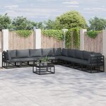 vidaXL Ensemble de canapé de jardin avec coussin 10 Pièces Noir Aluminium