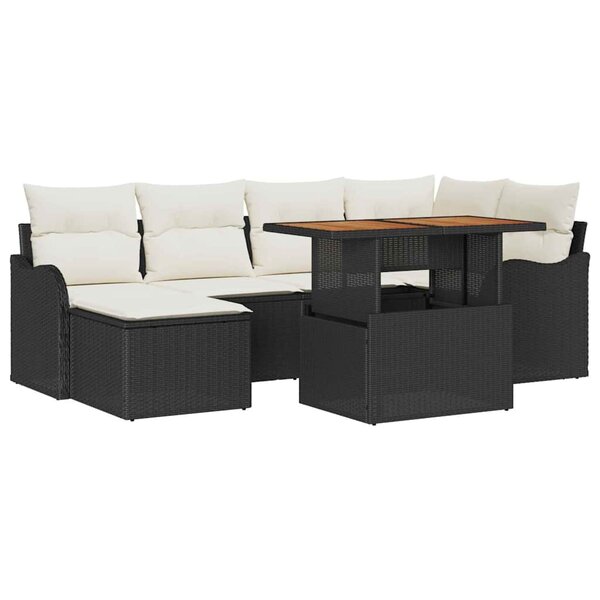 vidaXL Ensemble de canapé de jardin 7 Pièces Noir Poly rotin