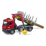 Bruder 03669 - Camion de transport de bois MB Arocs avec grue de chargement  grappin et 3 troncs d'arbre