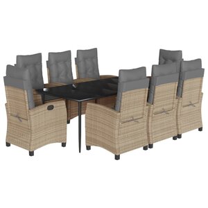 vidaXL Ensemble à manger de jardin et coussins 9 Pièces mélange beige