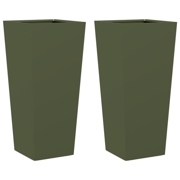 vidaXL Jardinières 2 Pièces vert olive 35x35x75 cm acier