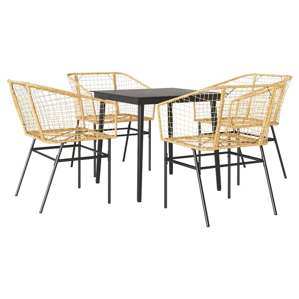 vidaXL Ensemble à manger jardin 5Pièces marron poly rotin verre