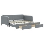 vidaXL Lit de jour avec gigogne et tiroirs gris clair 100x200 cm tissu