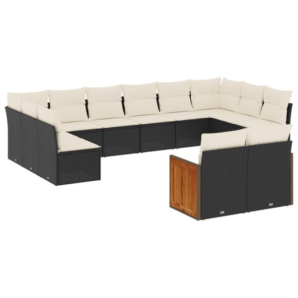 vidaXL Salon de jardin 12 Pièces avec coussins noir résine tressée