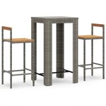vidaXL Ensemble de bar jardin 3 Pièces gris poly rotin/bois massif acacia