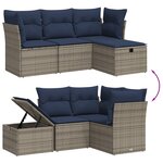 vidaXL Salon de jardin 4 Pièces avec coussins gris résine tressée