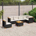vidaXL Salon de jardin 7 Pièces avec coussins noir résine tressée
