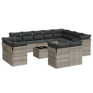 vidaXL Salon de jardin avec coussins 13 Pièces gris clair résine tressée