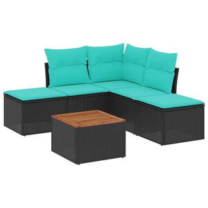 vidaXL Salon de jardin 6 Pièces avec coussins noir résine tressée