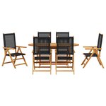 vidaXL Ensemble de salle à manger pour jardin 7 Pièces Noir