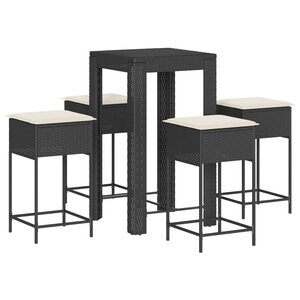vidaXL Ensemble de bar de jardin 5 Pièces avec coussins noir poly rotin