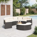vidaXL Salon de jardin 3 Pièces demi-rond noir résine tressée
