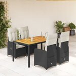vidaXL Ensemble de bistro de jardin 5 Pièces coussins noir poly rotin