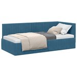 vidaXL Cadre de lit d'angle avec tête de lit Bleu 90 cm x 200 cm tissu