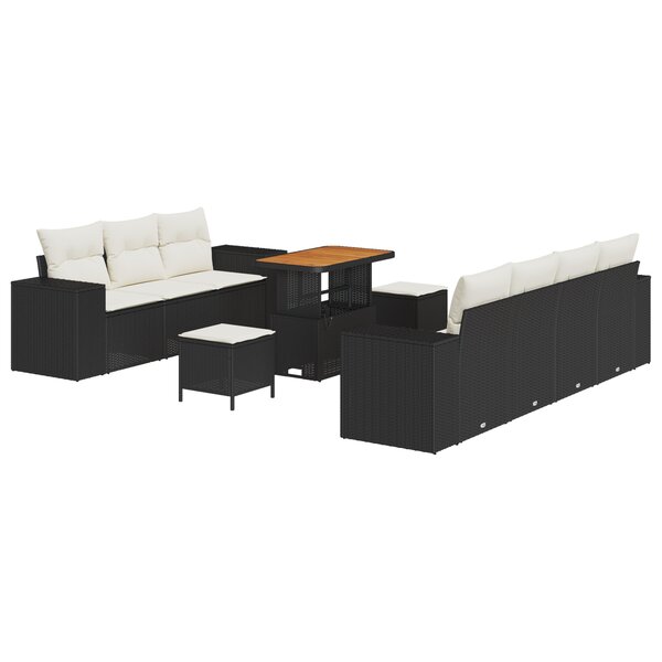 Ensemble de canapés de jardin vidaXL 10 pièces avec coussins noir poly rotin acacia