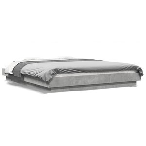 vidaXL Cadre de lit et lumières LED sans matelas gris béton 150x200 cm