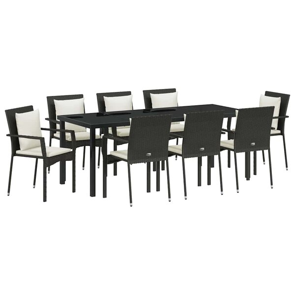 vidaXL Ensemble de salle à manger pour jardin 9 Pièces Noir polyrotin