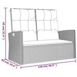 vidaXL Banc de jardin inclinable et coussins gris 118cm résine tressée