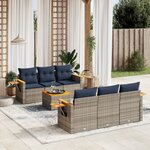 vidaXL Salon de jardin 7 Pièces avec coussins gris résine tressée