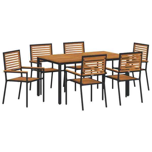 Ensemble salle à manger jardin vidaXL poly rotin noir et acacia 7 pièces