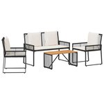 vidaXL Ensemble de meubles d'extérieur 4 Pièces Noir et blanc crème