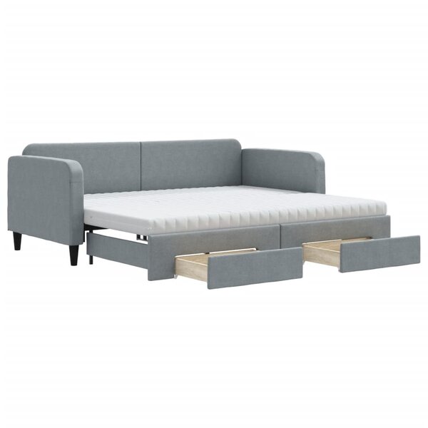 vidaXL Lit de jour avec gigogne et tiroirs gris clair 90x190 cm tissu