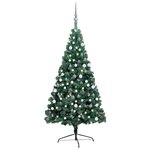 vidaXL Demi-arbre de Noël artificiel pré-éclairé et boules vert 210 cm