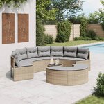 vidaXL Salon de jardin 3 Pièces demi-rond beige résine tressée