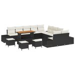 Ensemble de Sofa de Jardin vidaXL 14 Pièces avec Coussins Noir Poly Rattan Acacia
