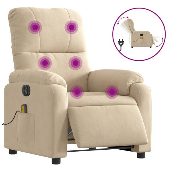 vidaXL Fauteuil inclinable de massage électrique crème