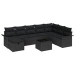 vidaXL Set de Canapé de Jardin 9 Pièces avec Coussins Noir Poly Rattan