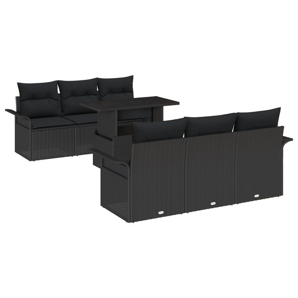 vidaXL 7 pièces d'ensemble de canapé de jardin avec coussins noir en poly rotin