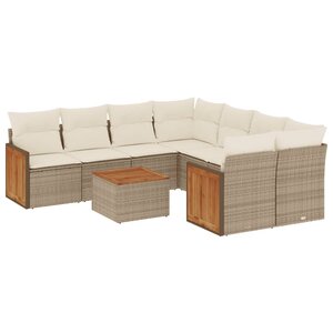 vidaXL Salon de jardin avec coussins 9 Pièces beige résine tressée