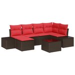 vidaXL Ensemble de canapé de jardin avec coussin 7 Pièces Marron et rouge