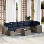 vidaXL Salon de jardin 8 Pièces avec coussins gris résine tressée