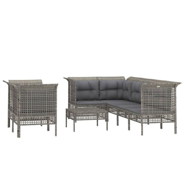 Salon de jardin meuble d'extérieur ensemble de mobilier 8 pièces avec coussins gris résine tressée 02_0017607