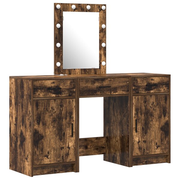Ensemble de coiffeuse 3 pièces vidaXL avec LED en chêne fumé en bois d'ingénierie